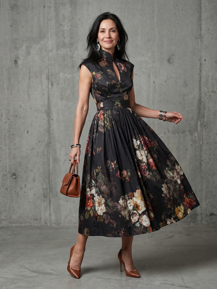 Roxana | Rochie Midi Plisată cu Flori