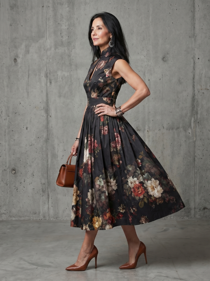 Roxana | Rochie Midi Plisată cu Flori