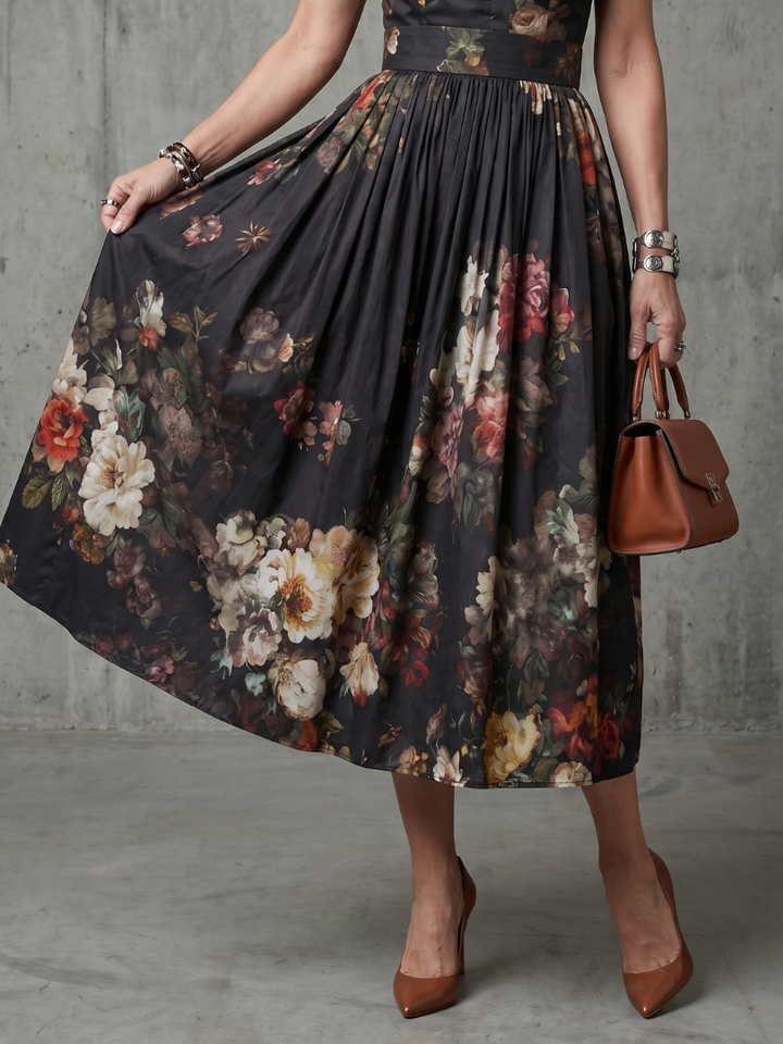 Roxana | Rochie Midi Plisată cu Flori