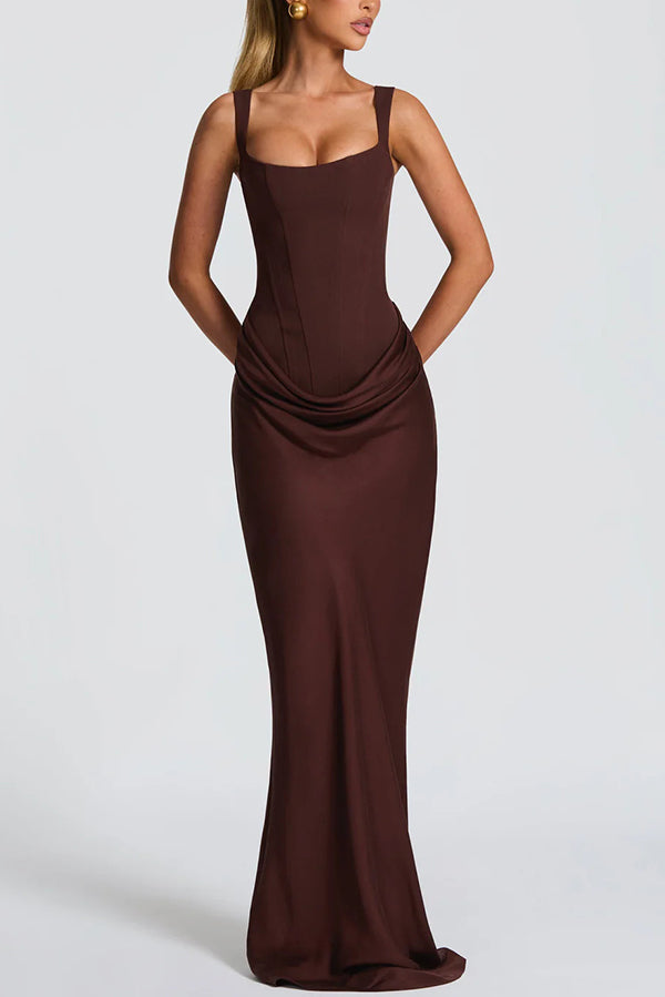Daria ❘ Rochie maxi cu decolteu în formă pătrată