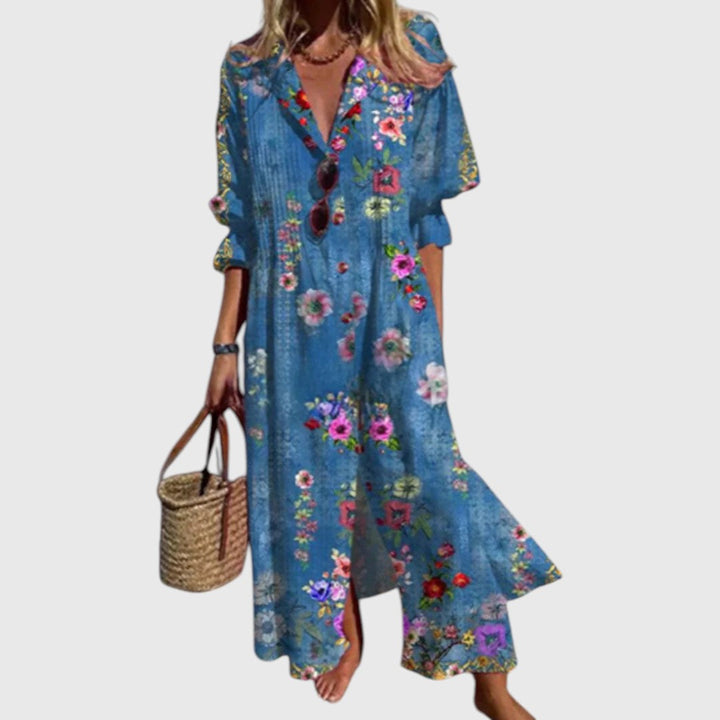 Maria - Rochie Maxi cu Flori Îndrăznețe