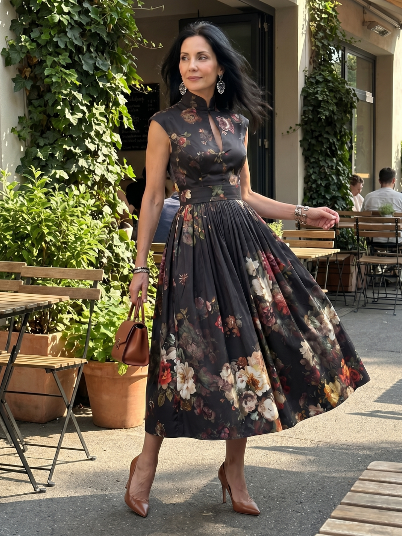 Roxana | Rochie Midi Plisată cu Flori