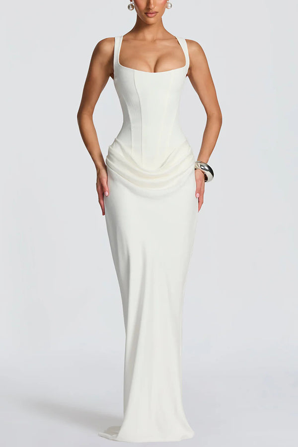 Daria ❘ Rochie maxi cu decolteu în formă pătrată