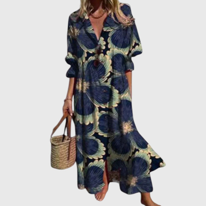 Maria - Rochie Maxi cu Flori Îndrăznețe