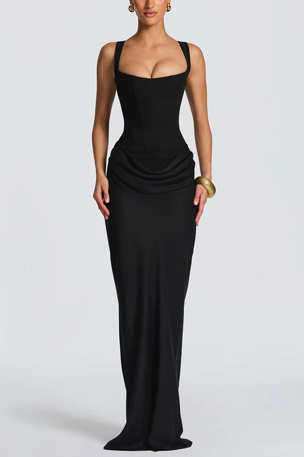 Daria ❘ Rochie maxi cu decolteu în formă pătrată