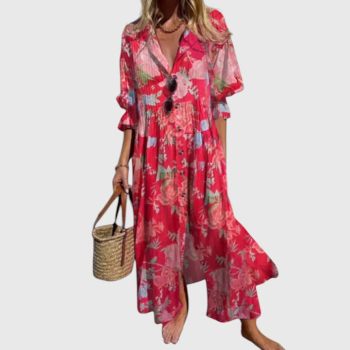 Maria - Rochie Maxi cu Flori Îndrăznețe