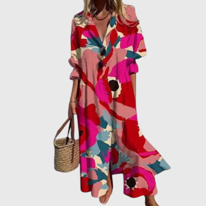 Maria - Rochie Maxi cu Flori Îndrăznețe