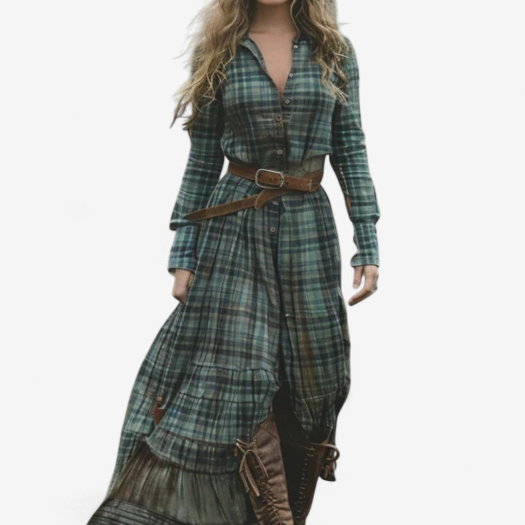 Rochie lungă cu imprimeu în carouri Nicoleta™