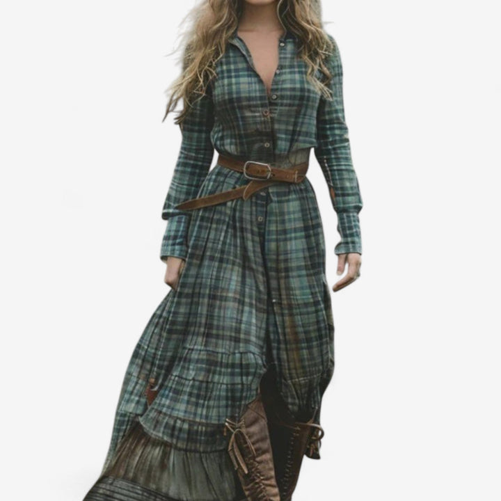 Rochie lungă cu imprimeu în carouri Nicoleta™