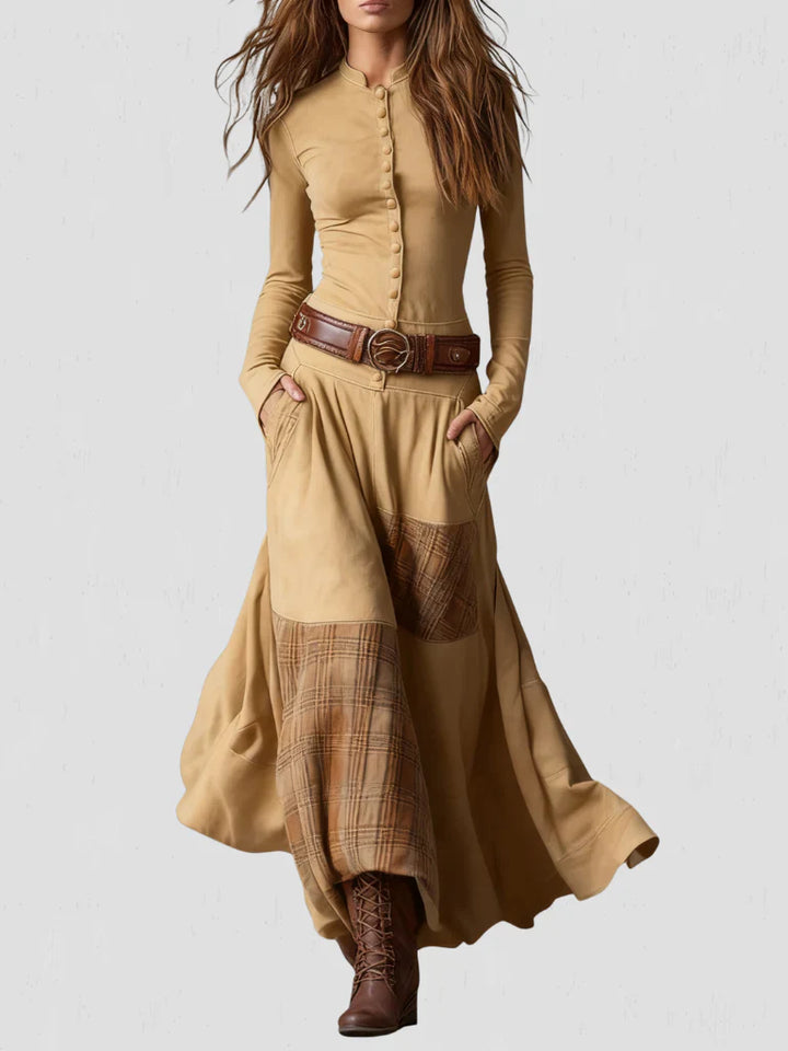 Stela | Rochie maxi din suede cu brâu