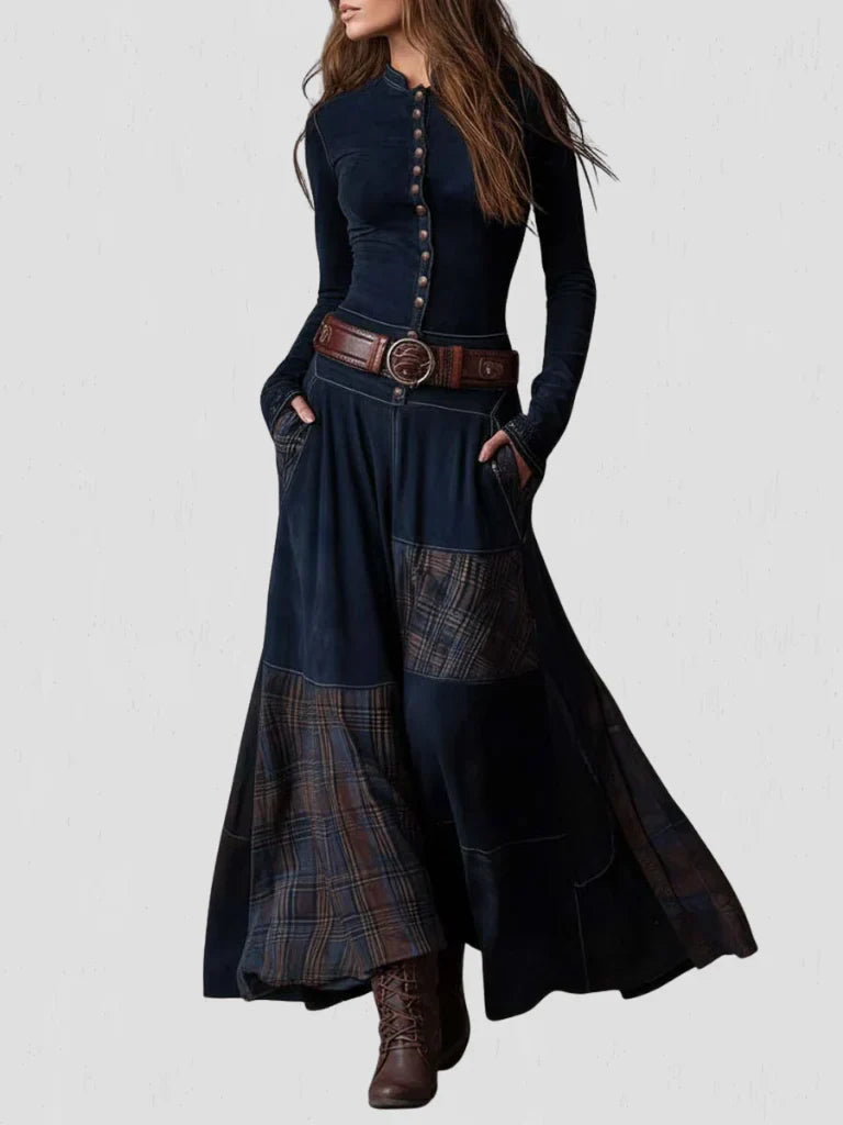 Stela | Rochie maxi din suede cu brâu