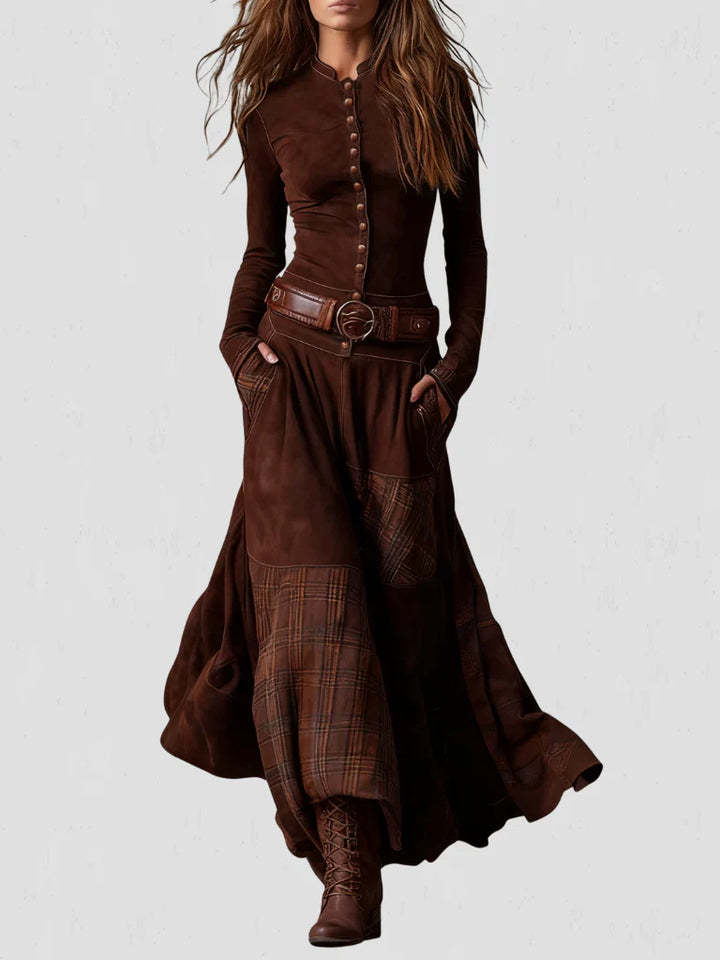 Stela | Rochie maxi din suede cu brâu