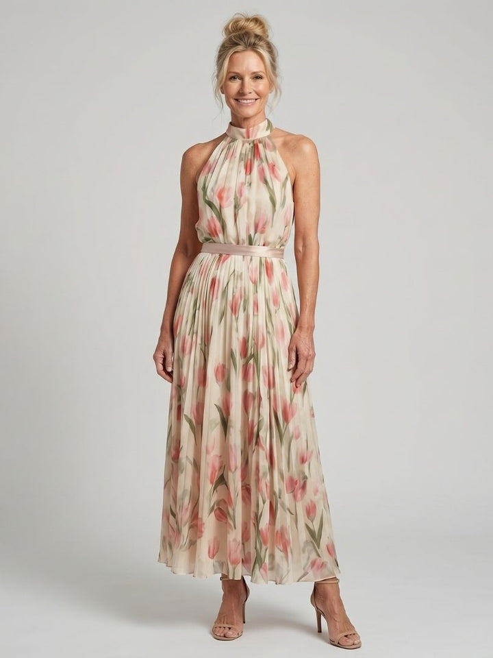 Nicoleta | Rochie Midi Halter Florală
