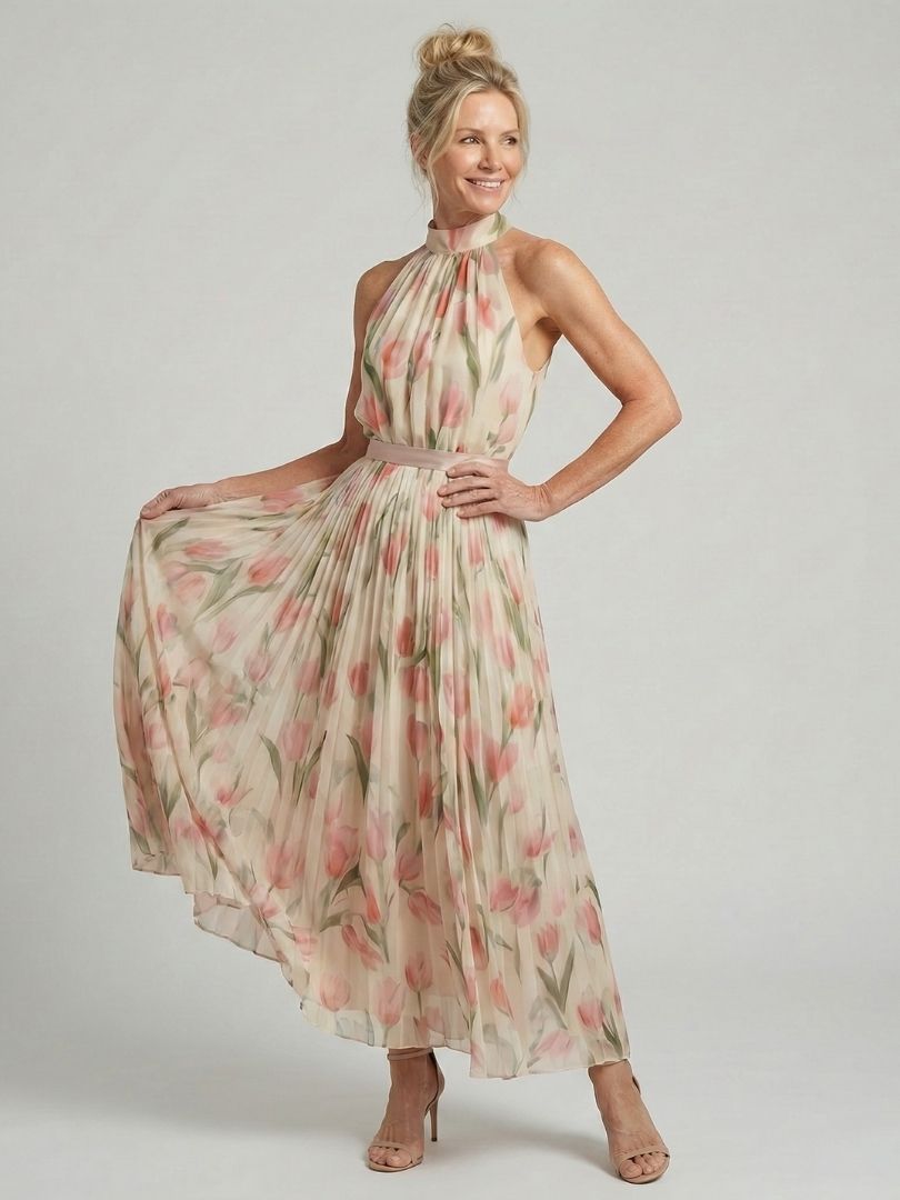 Nicoleta | Rochie Midi Halter Florală