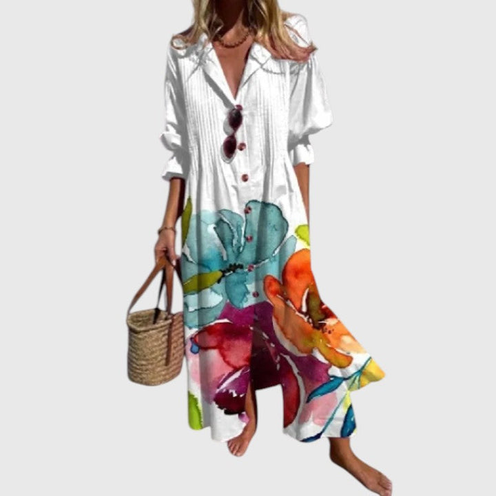 Maria - Rochie Maxi cu Flori Îndrăznețe