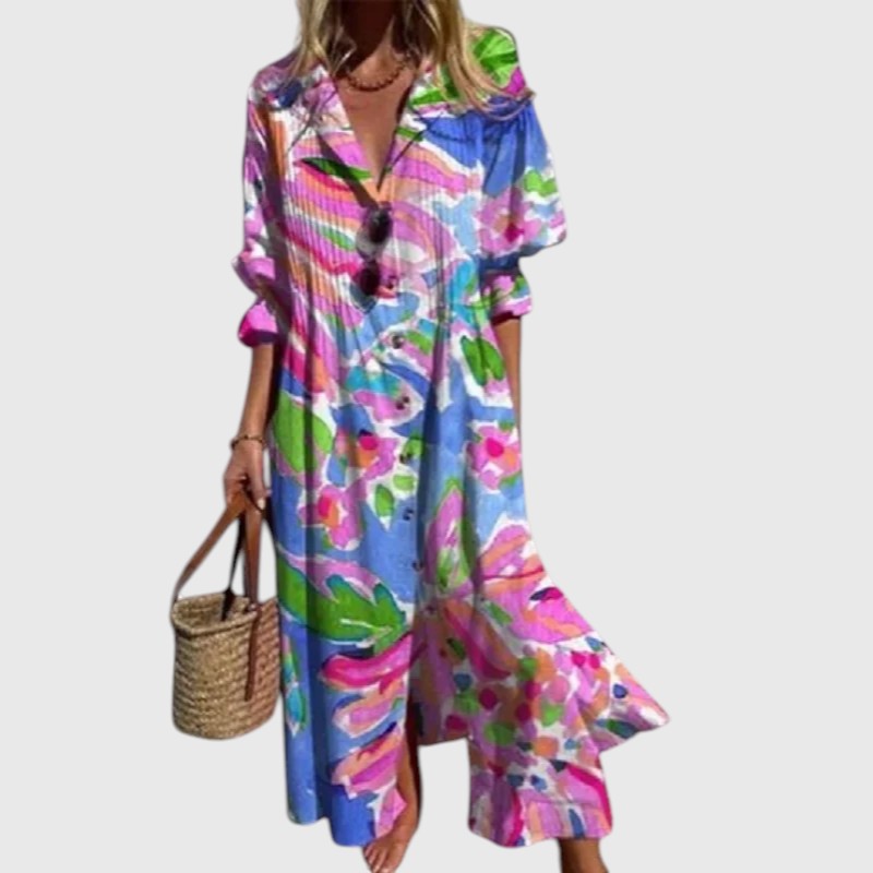 Maria - Rochie Maxi cu Flori Îndrăznețe
