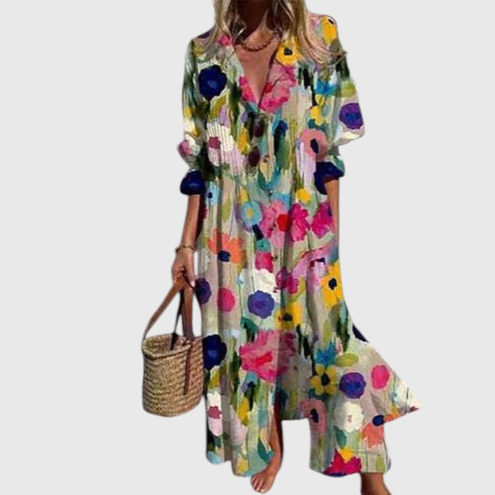 Maria - Rochie Maxi cu Flori Îndrăznețe