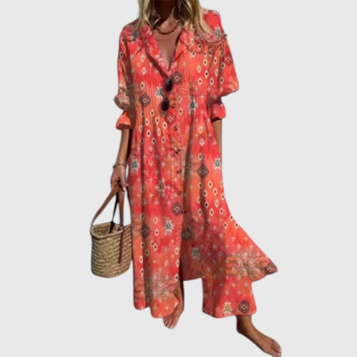 Maria - Rochie Maxi cu Flori Îndrăznețe