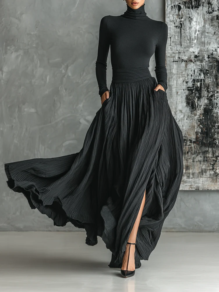Raluca | Compleu Elegant Negru Plissat
