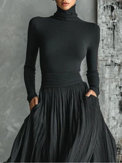 Raluca | Compleu Elegant Negru Plissat