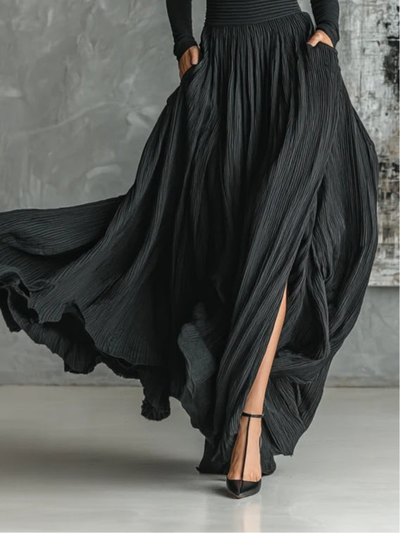 Raluca | Compleu Elegant Negru Plissat