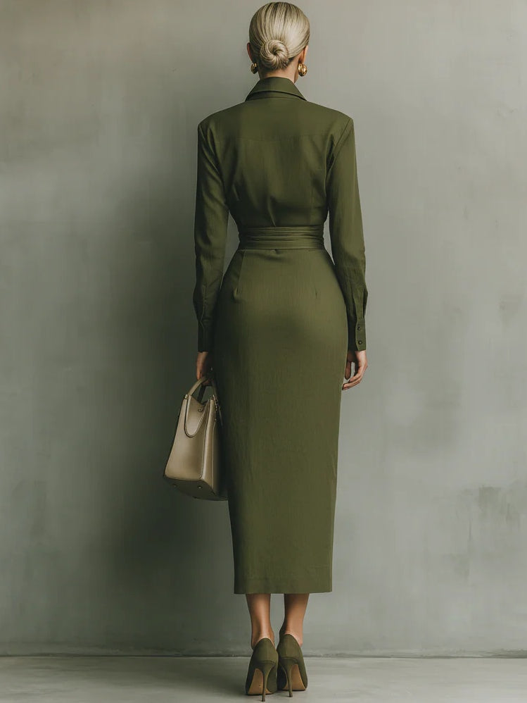 Elena | Rochie Elegantă Verde Militar
