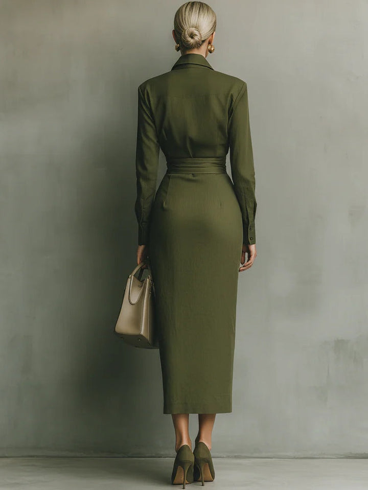 Elena | Rochie Elegantă Verde Militar