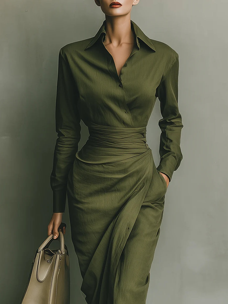 Elena | Rochie Elegantă Verde Militar