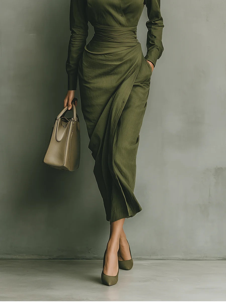 Elena | Rochie Elegantă Verde Militar