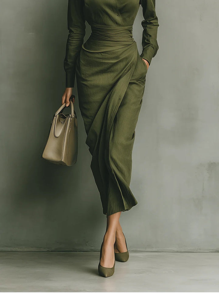 Elena | Rochie Elegantă Verde Militar